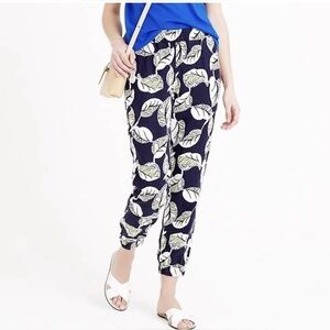 J. Crew navy white and yellow linen leaf print jogger style pants SZ 10P